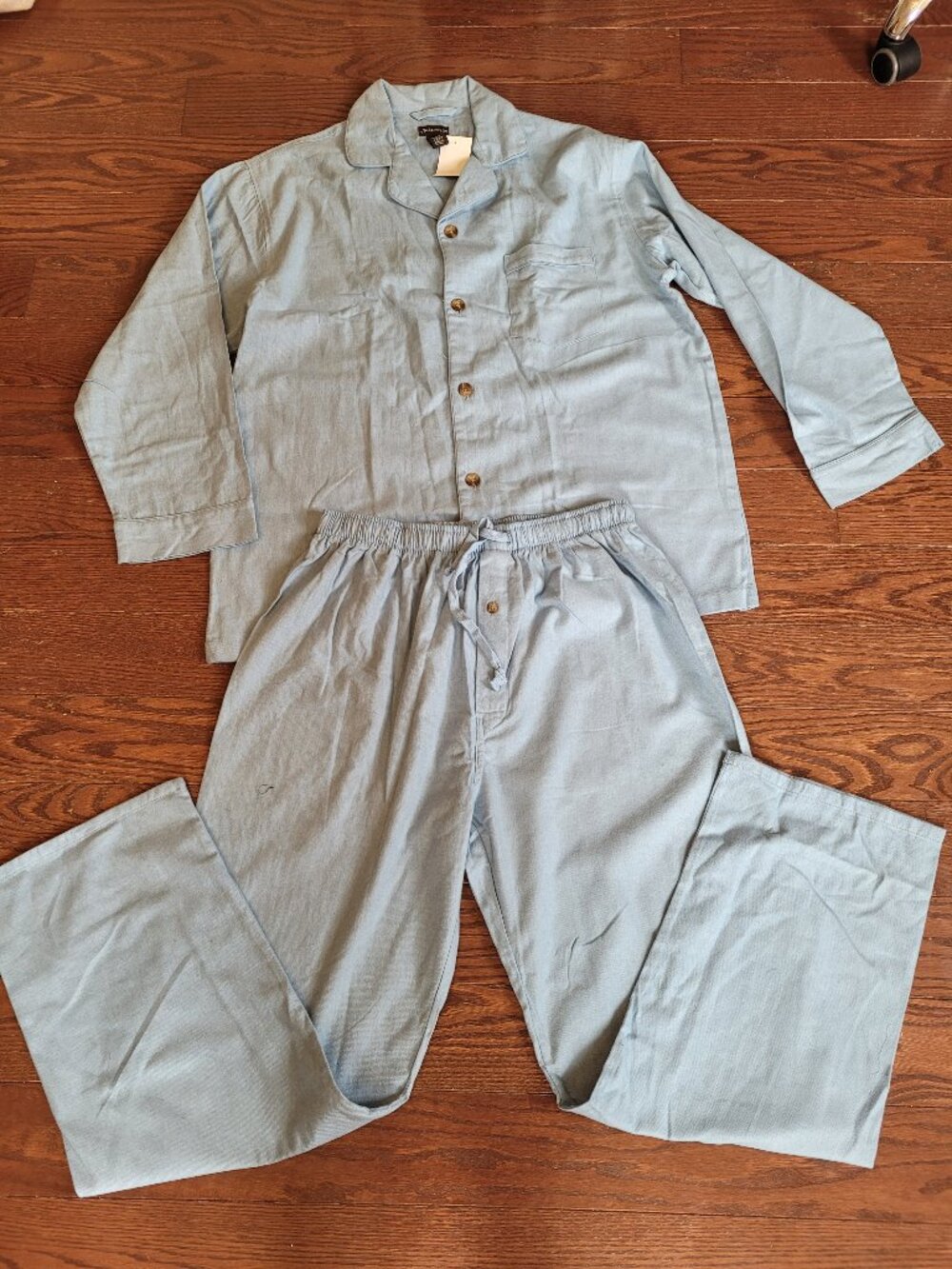 Nwt St. John's Bay Men Pajama Set Sz L Blue 2 Pc Button Front Long Sleeve Lounge